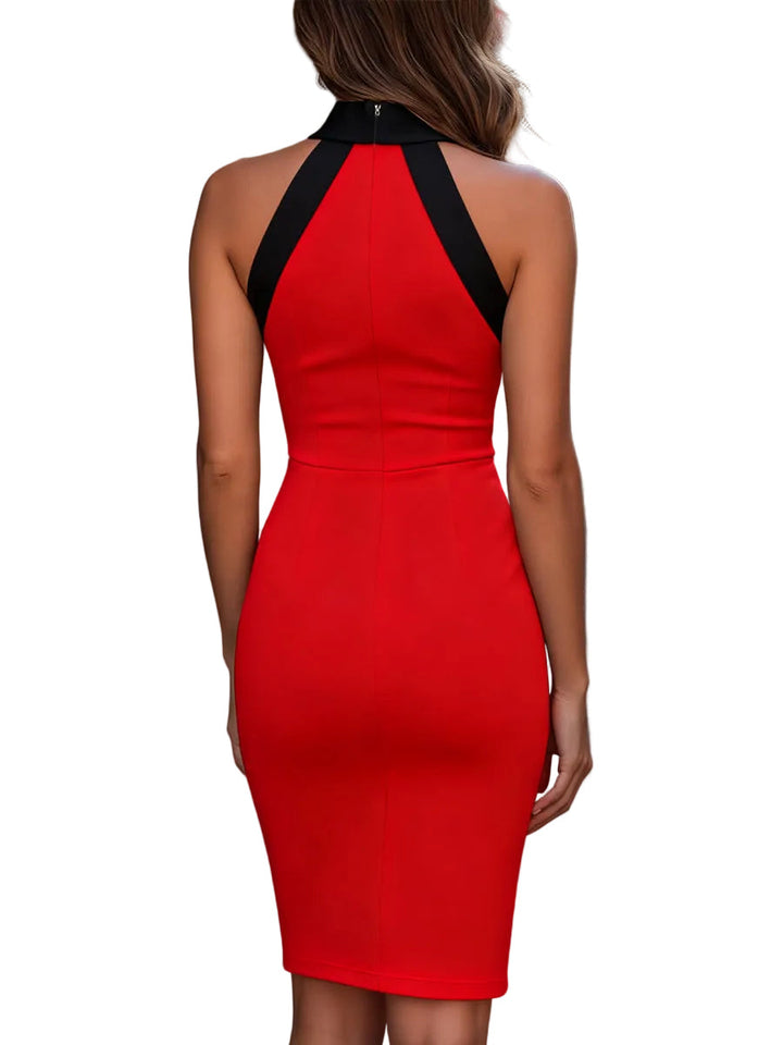 Vânia | Vestido midi halter branco e preto