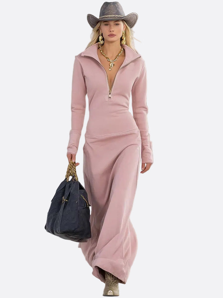 Ângela | Vestido maxi rosa com fecho