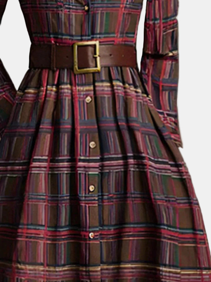 Sara | Vestido maxi retro étnico padrão xadrez