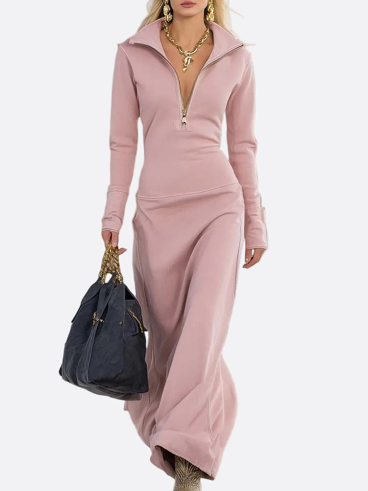 Ângela | Vestido maxi rosa com fecho