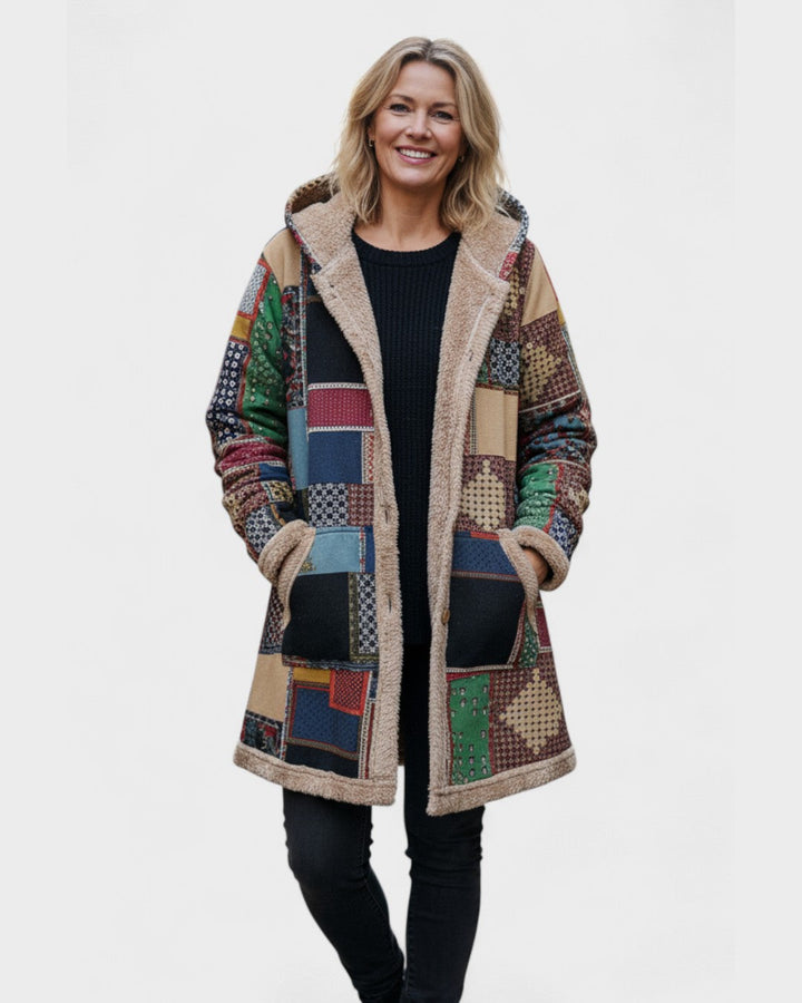 Cristina | Patchwork terroso casaco com capuz confortevole