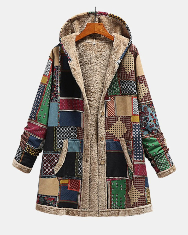 Cristina | Patchwork terroso casaco com capuz confortevole