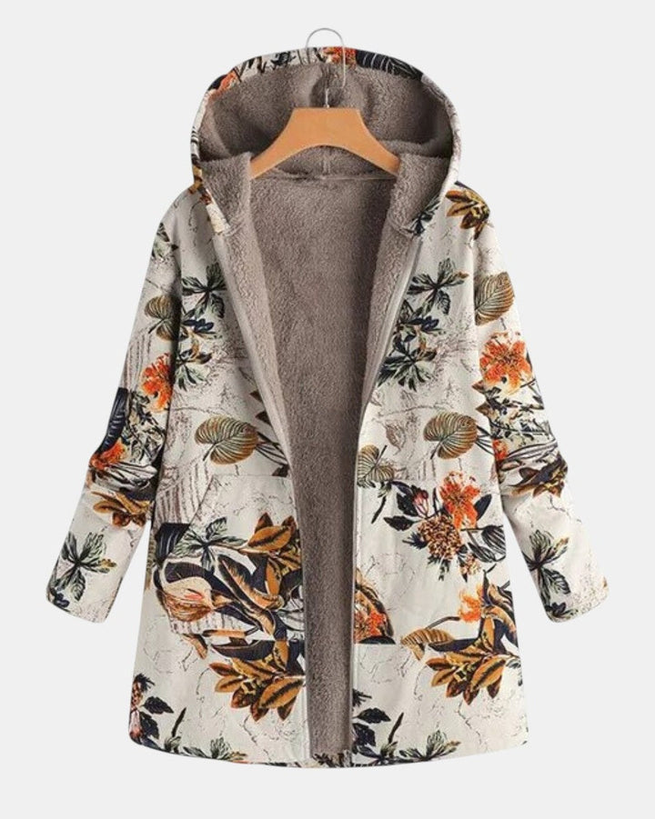 Conceição | Casaco com capuz boho floral sherpa