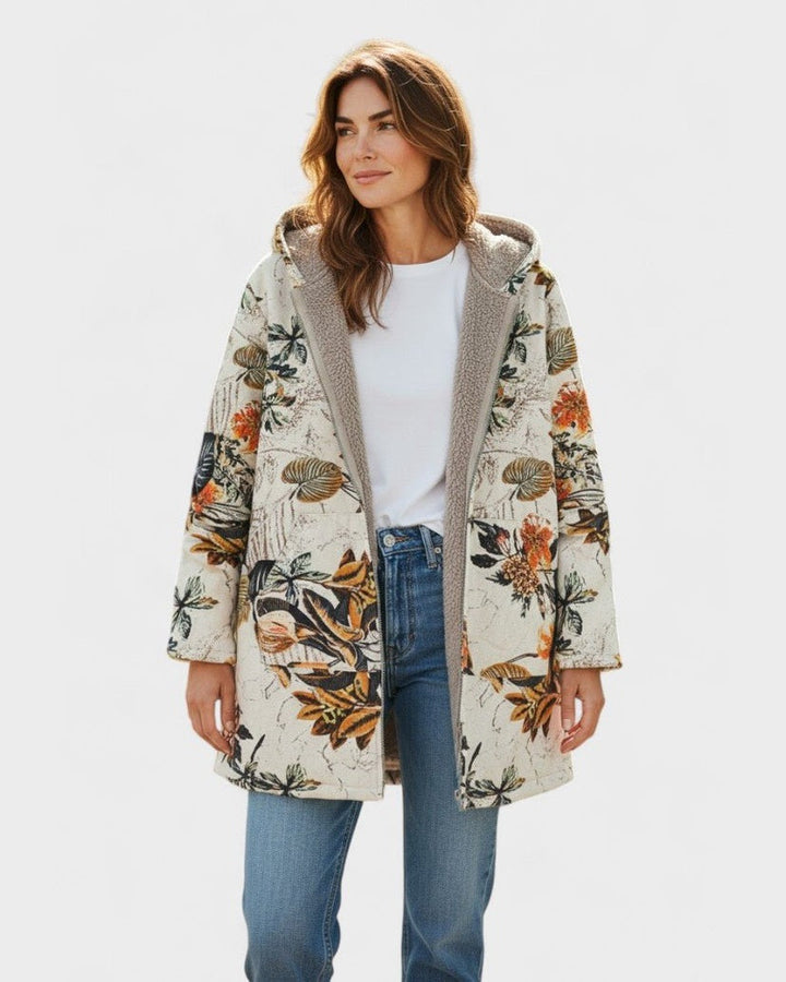 Conceição | Casaco com capuz boho floral sherpa
