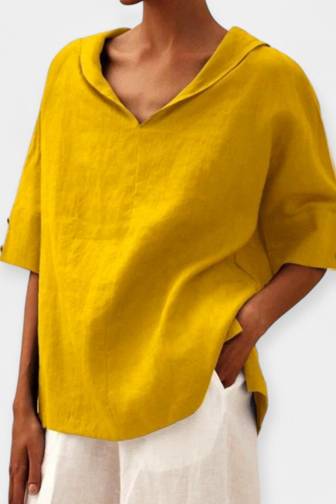 Tânia | Camisa de linho - Top cropped, estilo descontraído