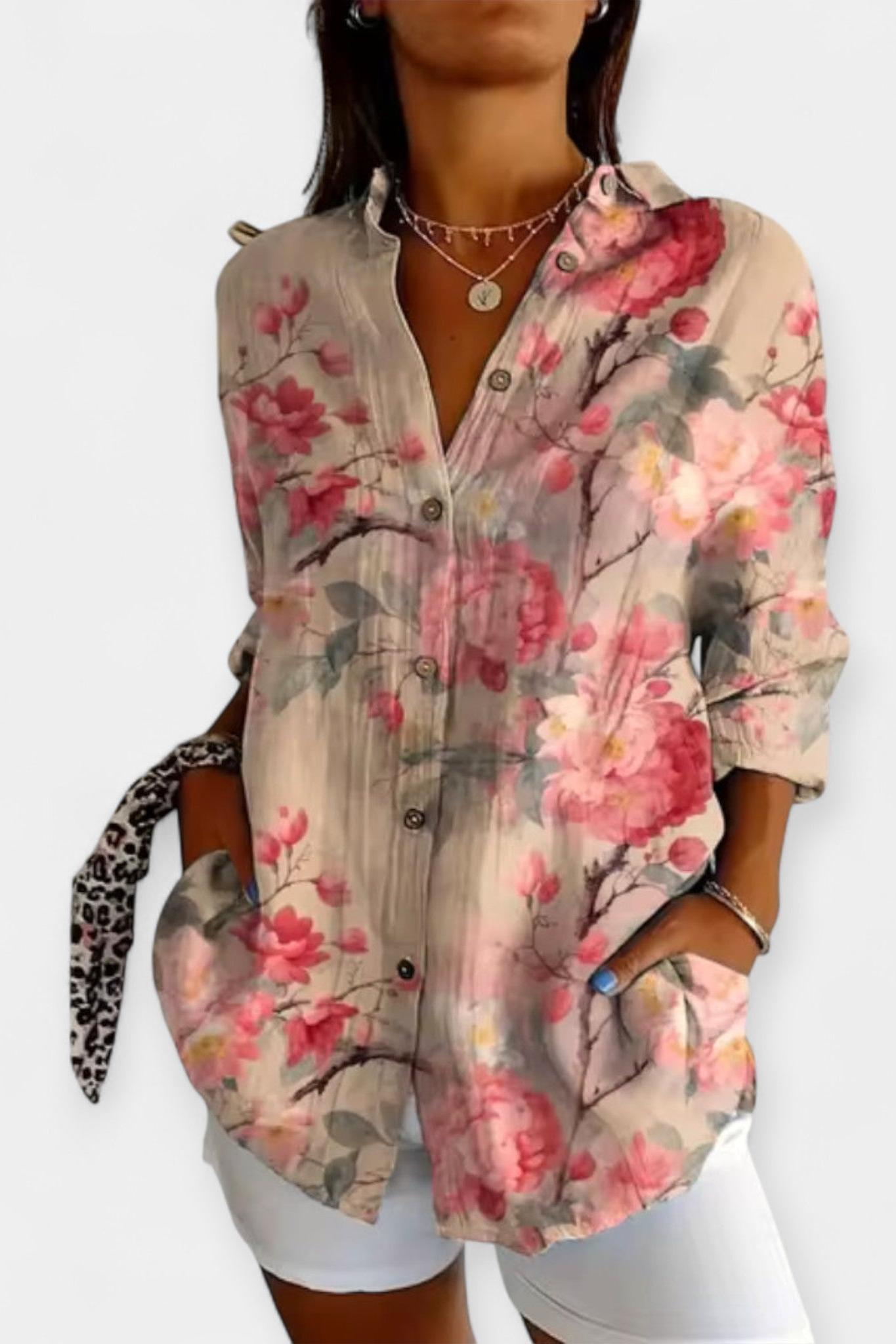 Liliana | Camisa com stampa floral - Blusa de linho, estilo descontraído
