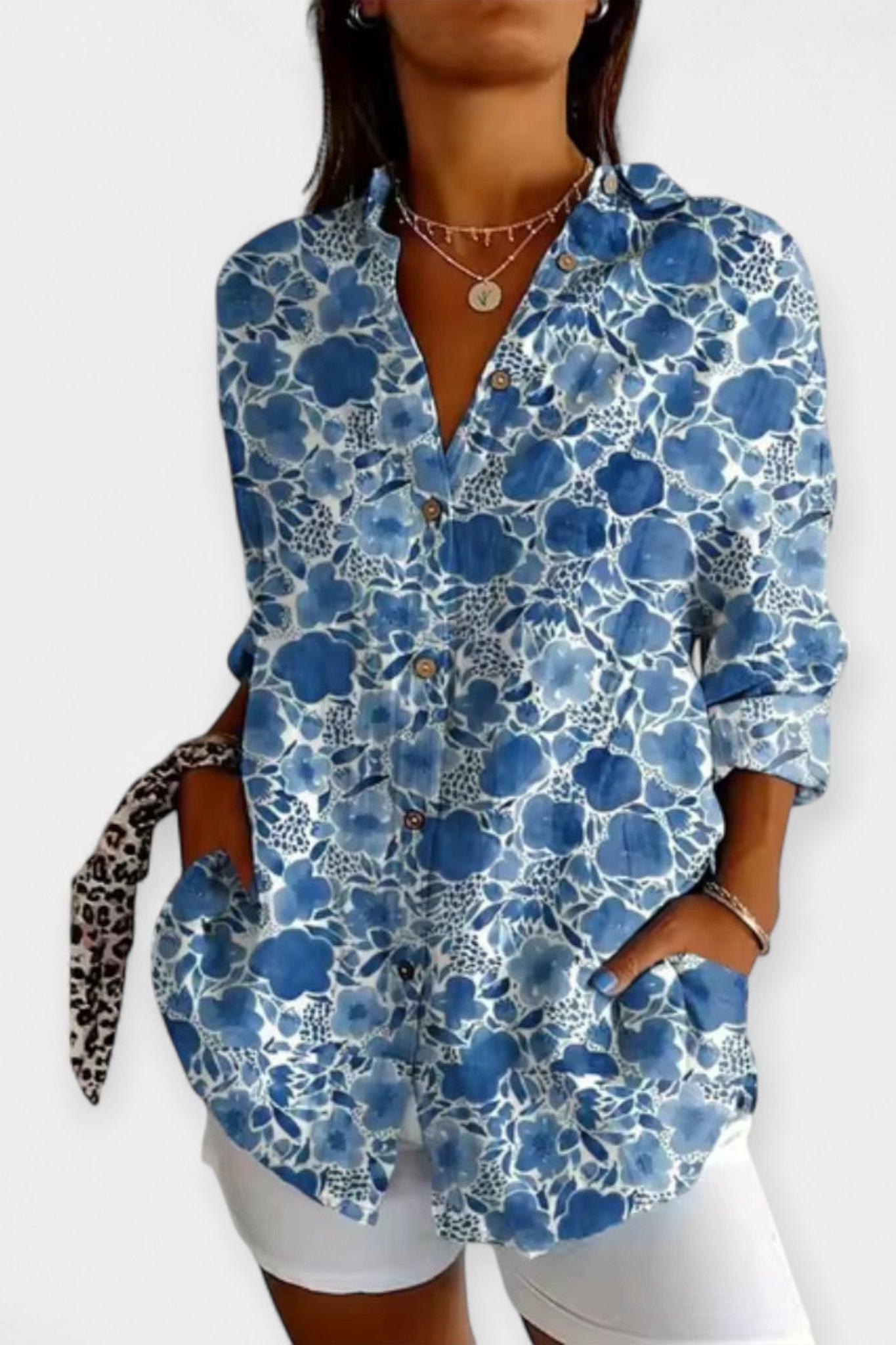 Liliana | Camisa com stampa floral - Blusa de linho, estilo descontraído
