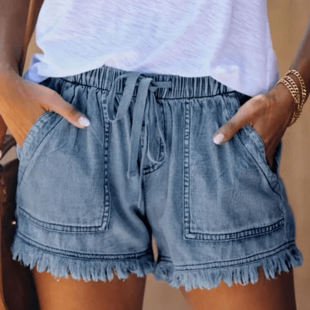 Letícia | Calças curtas em jeans a cinto alta