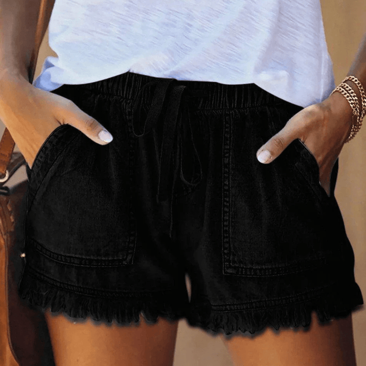 Letícia | Calças curtas em jeans a cinto alta