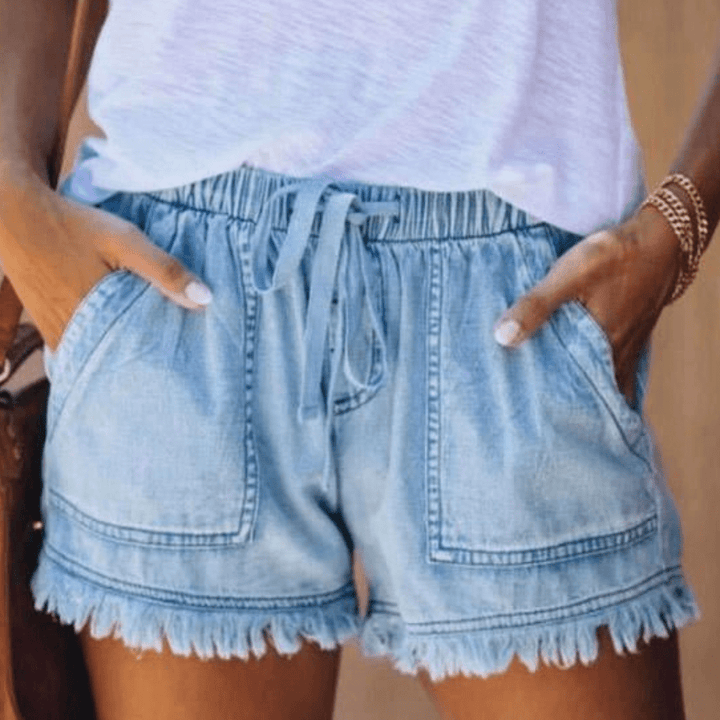 Letícia | Calças curtas em jeans a cinto alta