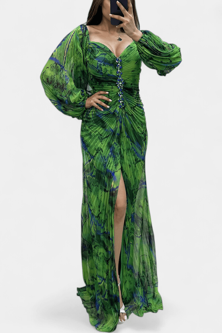 Andreia | Vestido maxi plissado