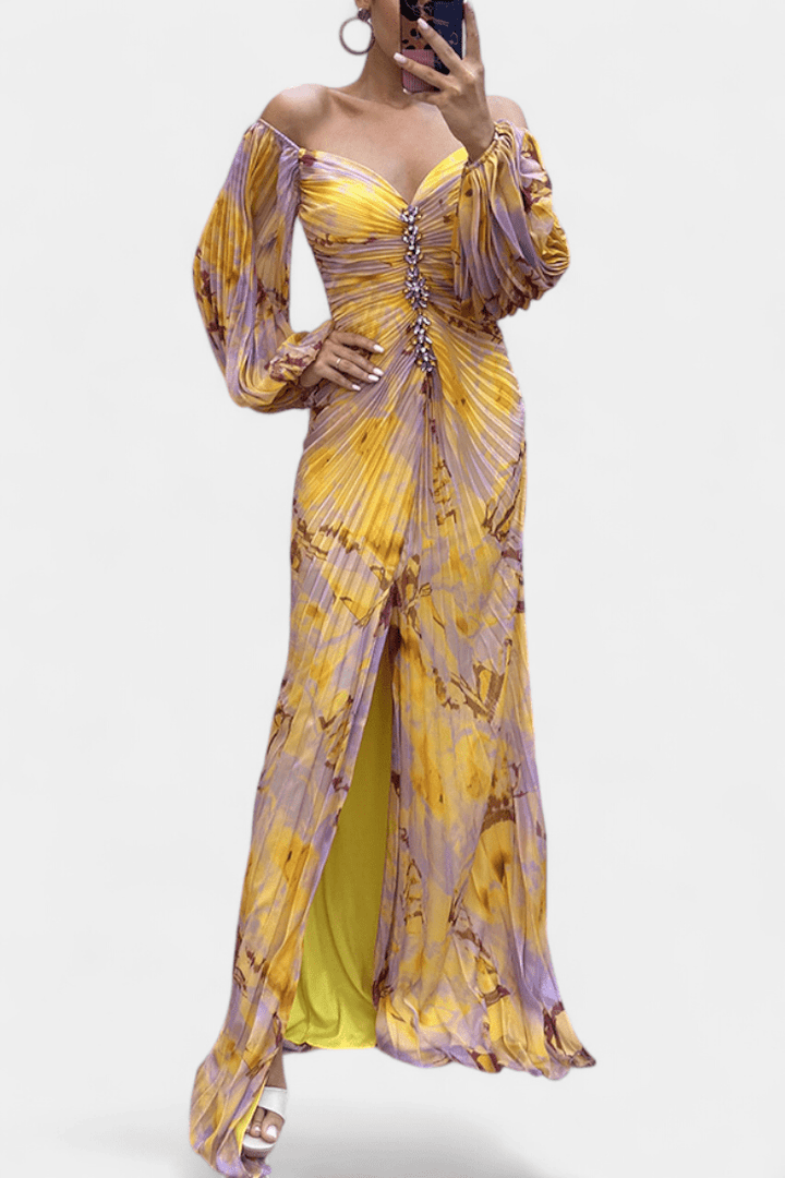 Andreia | Vestido maxi plissado