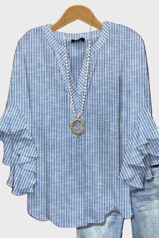 Catarina | Silhueta azul - Blusa de linho, estilo descontraído