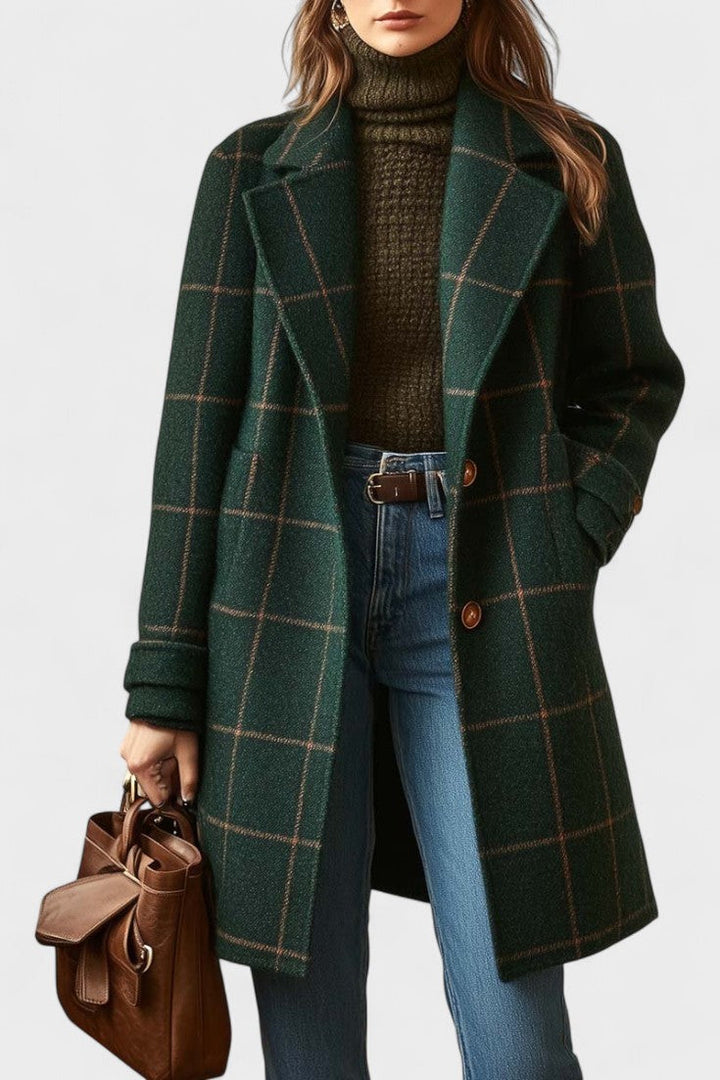 Fátima | Elegante casaco comprido em tweed a fantasia tartan