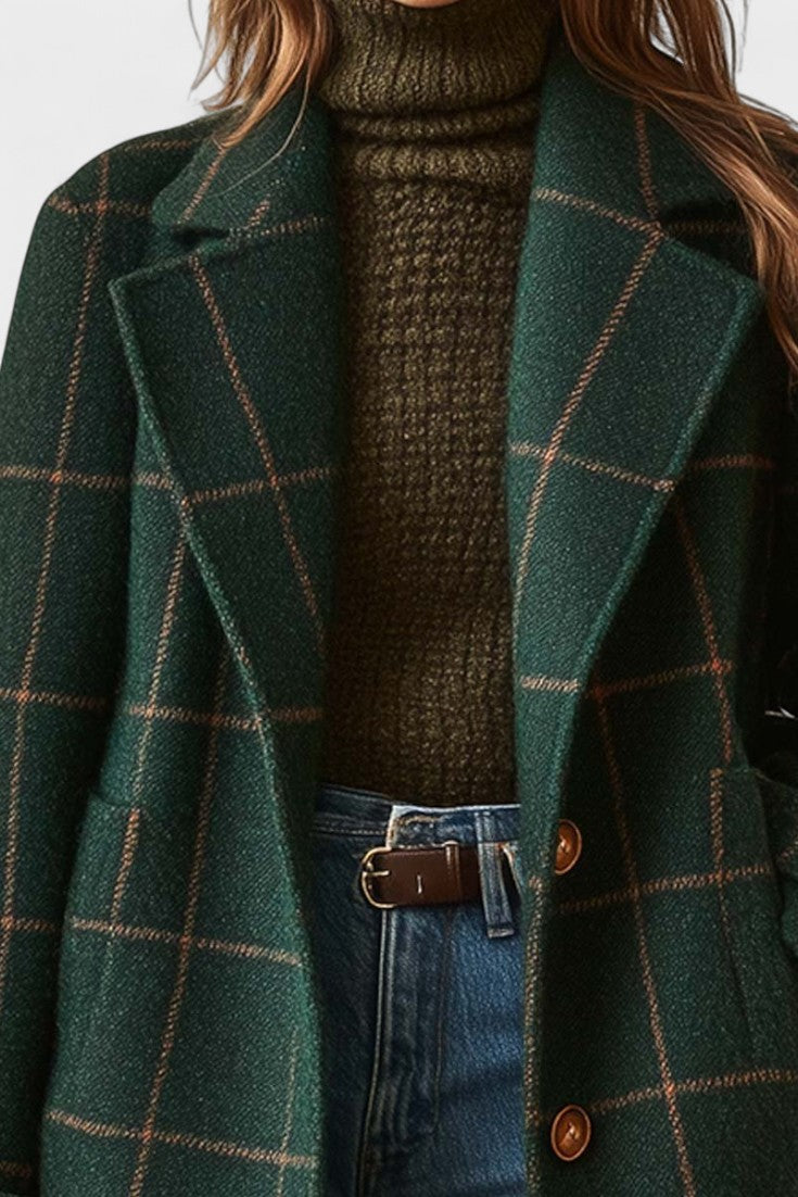 Fátima | Elegante casaco comprido em tweed a fantasia tartan