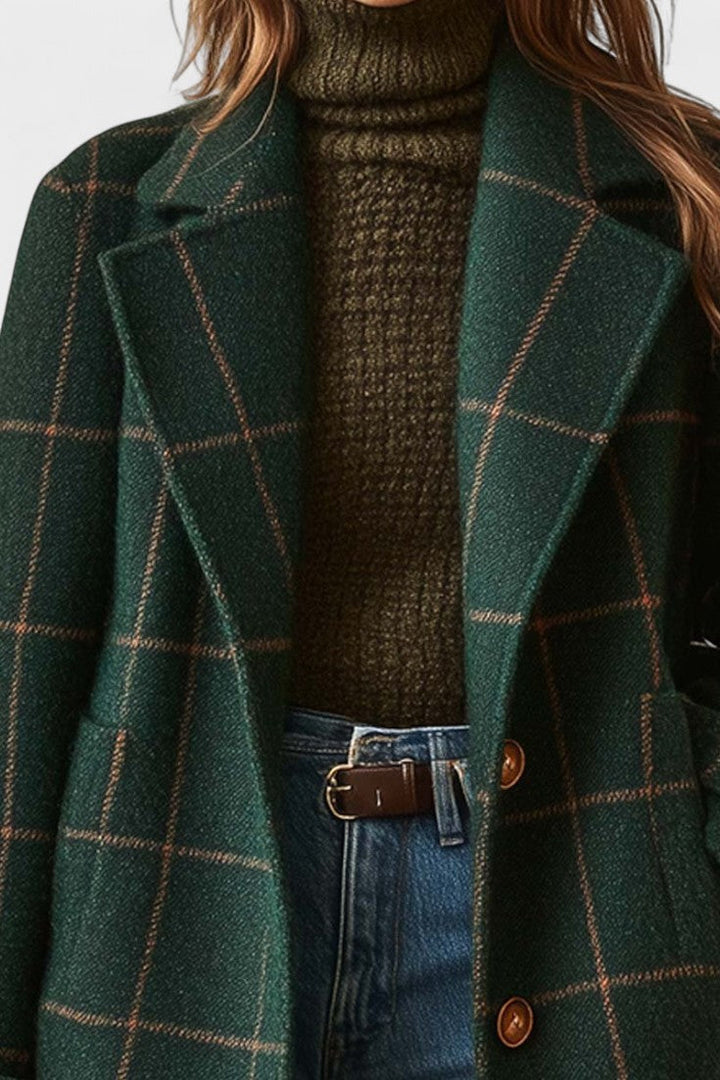 Fátima | Elegante casaco comprido em tweed a fantasia tartan