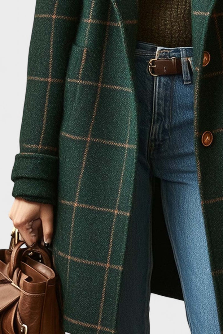 Fátima | Elegante casaco comprido em tweed a fantasia tartan